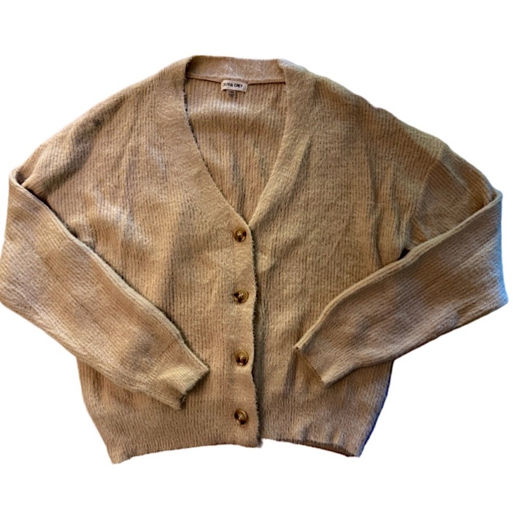 Olivia Grey Cream Fuzzy Cardigan